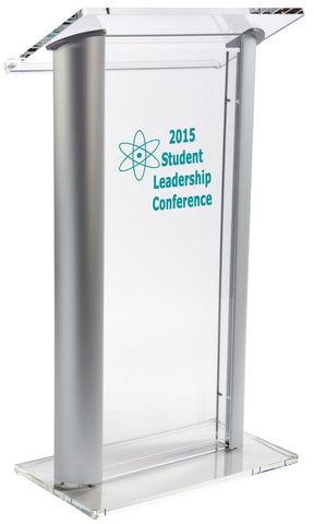 48 inch  Acrylic Podium with Aluminum Sides, Custom Artwork   Clear Silver 19606