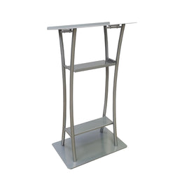 25 X 15.7 X47" Curved Silver Steel Lectern, Metal Podium 19618-PODIUM 19618-PODIUM