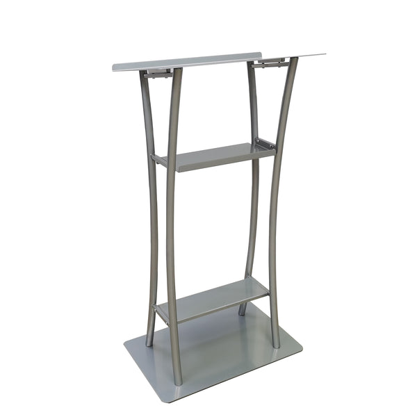 25 X 15.7 X47" Curved Silver Steel Lectern, Metal Podium 19618-PODIUM 19618-PODIUM