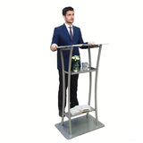 25 X 15.7 X47" Curved Silver Steel Lectern, Metal Podium 19618-PODIUM 19618-PODIUM