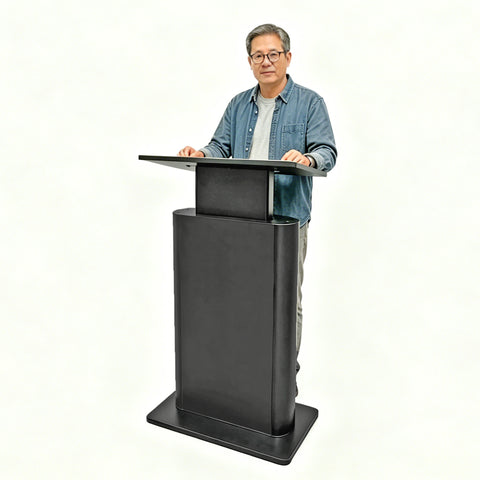 Height Adjustable Podium Lectern 42-52.6 H Gas Spring Lift MDF Steel Stand 19624
