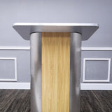 49H Maple Melamine Podium Pulpit Lectern With Curved Brushed Stainless Steel Sides 19629