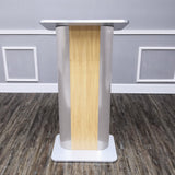 49H Maple Melamine Podium Pulpit Lectern With Curved Brushed Stainless Steel Sides 19629