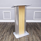 49H Maple Melamine Podium Pulpit Lectern With Curved Brushed Stainless Steel Sides 19629