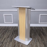 49H Maple Melamine Podium Pulpit Lectern With Curved Brushed Stainless Steel Sides 19629