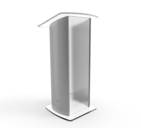 23.75 Acrylic Aluminum Podium w/ Frosted Front Panel, 46.5 Tall - Silver Clear 19633