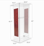 Clear Acrylic Podium for Floor, Open Back with Shelf, Custom Logo   Wood Trim