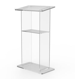 26 3/4 Clear Acrylic Podium for Floor with Open Back and Shelf, Easy Assembly