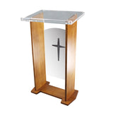Wood Acrylic Podium, Optional Cross Plain Front Panel, 46.7 Tall   Brown 19655