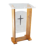 Wood Acrylic Podium, Optional Cross Plain Front Panel, 46.7 Tall   Brown 19655