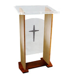 Wood Acrylic Podium, Optional Cross Plain Front Panel, 46.7 Tall   Brown 19655
