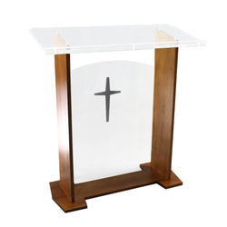 44" Wood Acrylic Podium, Optional Cross Plain Front Panel 46.5" Tall - Brown Removable Cross 19657