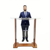 44 Wood Acrylic Podium Lectern Pulpit with Optional Cross, Brown 19657