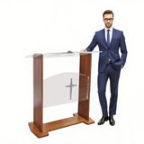 44 Wood Acrylic Podium Lectern Pulpit with Optional Cross, Brown 19657