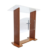 44 Wood Acrylic Podium Lectern Pulpit with Optional Cross, Brown 19657