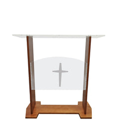 44 Wood Acrylic Podium Lectern Pulpit with Optional Cross, Brown 19657