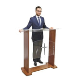 44 Wood Acrylic Podium Lectern Pulpit with Optional Cross, Brown 19657