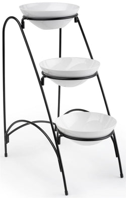 3 Tier Wire Serving Platter w/ 3 Melamine Dishes   Black and White 19659