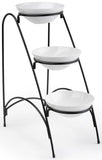 3 Tier Wire Serving Platter w/ 3 Porcelain Dishes   Black and White 19660