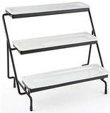 3 Tier Wire Serving Platter w/ (3) 1 Depth Porcelain Dishes   Black and White