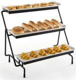 3 Tier Wire Serving Platter w/ (3) Flat Sleigh Porcelain Dishes