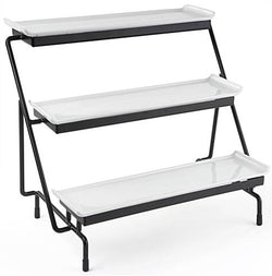 3 Tier Wire Serving Platter w/ (3) Flat Sleigh Porcelain Dishes