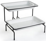2 Tier Wire Serving Platter w/ (2) 3 Deep Porcelain Dishes   Black and White