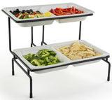 2 Tier Wire Serving Platter with (2) 2 Section Porcelain Dishes