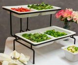 2 Tier Wire Serving Platter with (2) 2 Section Porcelain Dishes