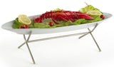 24 x 2 Oval Serving Platter with Wire Stand, Porcelain   Silver and White