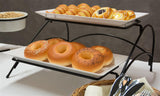 2 Tier Wire Serving Platter with (2) Melamine Trays   Black and White 19677