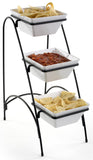 3 Tier Wire Serving Platter with (3) Melamine Bowls   Black and White 19679