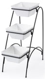3 Tier Wire Serving Platter with (3) Melamine Bowls   Black and White 19679