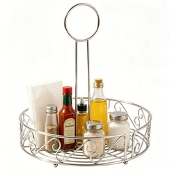 Condiment Caddy Table stove top Ketchup, Salt Peper Mustard Bottle Organizer, Scroll Design Chrome Finish 19690