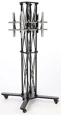 Portable Truss TV Stand with 2 Mounts, Fits Monitors 60, Wheels Case   Black