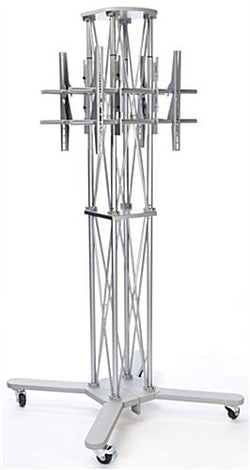 Portable Truss TV Stand with 2 Mounts, Fits Monitors 60, Wheels Case   Silver