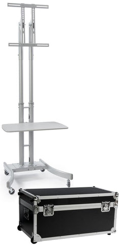 TV Stand w/ 28¡± Shelf Fits Monitors 32¡± 65¡±, Collapsible w/ Travel Case ¨C Silver