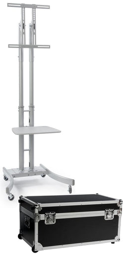 TV Stand w/ 19¡± Shelf Fits Monitors 32¡± 65¡±, Collapsible w/ Travel Case ¨C Silver