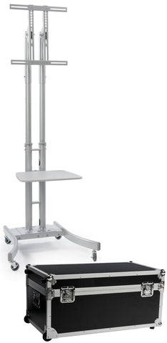 TV Stand w/ 19¡± Shelf Fits Monitors 32¡± 65¡±, Collapsible w/ Travel Case ¨C Silver