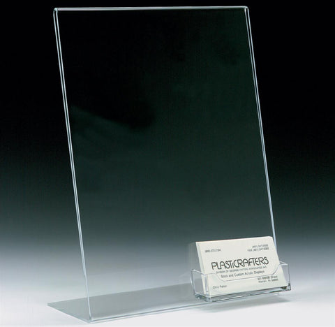 8.5 x 11 Acrylic Sign Holder with Pocket for Business Cards, Slant Back   Clear
