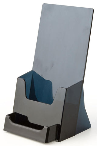 4 x 9 Brochure Holder for Tabletop, with Business Card Pocket   Black 19746