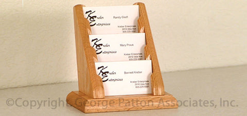 3 Tiered Business Card Holder for Tabletops, Wood Construction, Fits 90 Cards