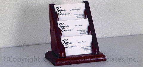 3 Tiered Business Card Holder for Tabletops, Wood Construction   Red Mahogany