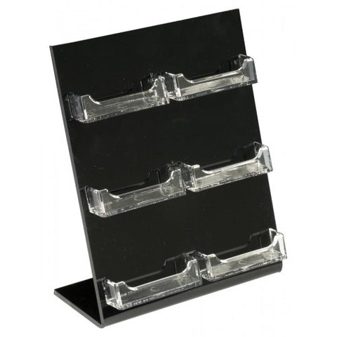 6 Pocket Acrylic Business Card Holder for Tabletop, Slant Back, Open Pockets