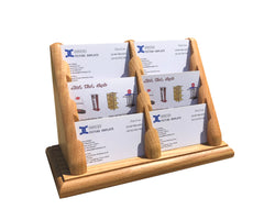 3 Tiered Business Card Holder for Tabletops, 6 Pockets, Wood   Oak 19762