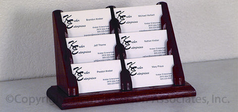 3 Tiered Business Card Holder for Tabletops, 6 Pockets, Wood   Red Mahogany
