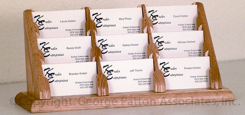 3 Tiered Business Card Holder for Tabletops, 9 Pockets, Wood   Oak 19767