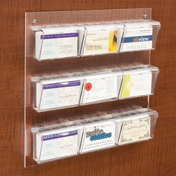 9 Pocket Acrylic Business Card Holder for Wall, Hinged Lids, Outdoor, Fits 540