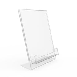 Lucite Plexiglass Clear Acrylic Slanted Sign Holder with Business Card Holder