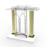 Luxurious Acrylic Podium Plaxiglass Lucite Podium w/ Casters, Floor Standing Lectern, Elevated reading Surface, Rolling Pulpit 21231